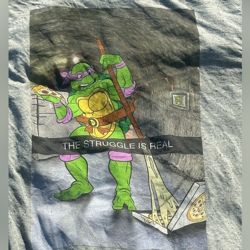 Nickelodeon Teenage Mutant Ninja Turtles Gray The Struggle Pizza T Shirt Size XL - Picture 4 of 4